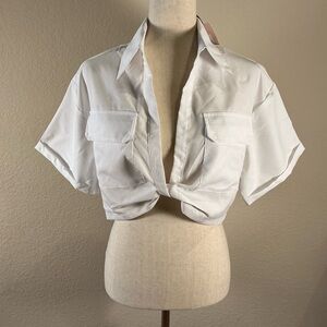NWT MICAS White Cropped Blouse Sz Lg